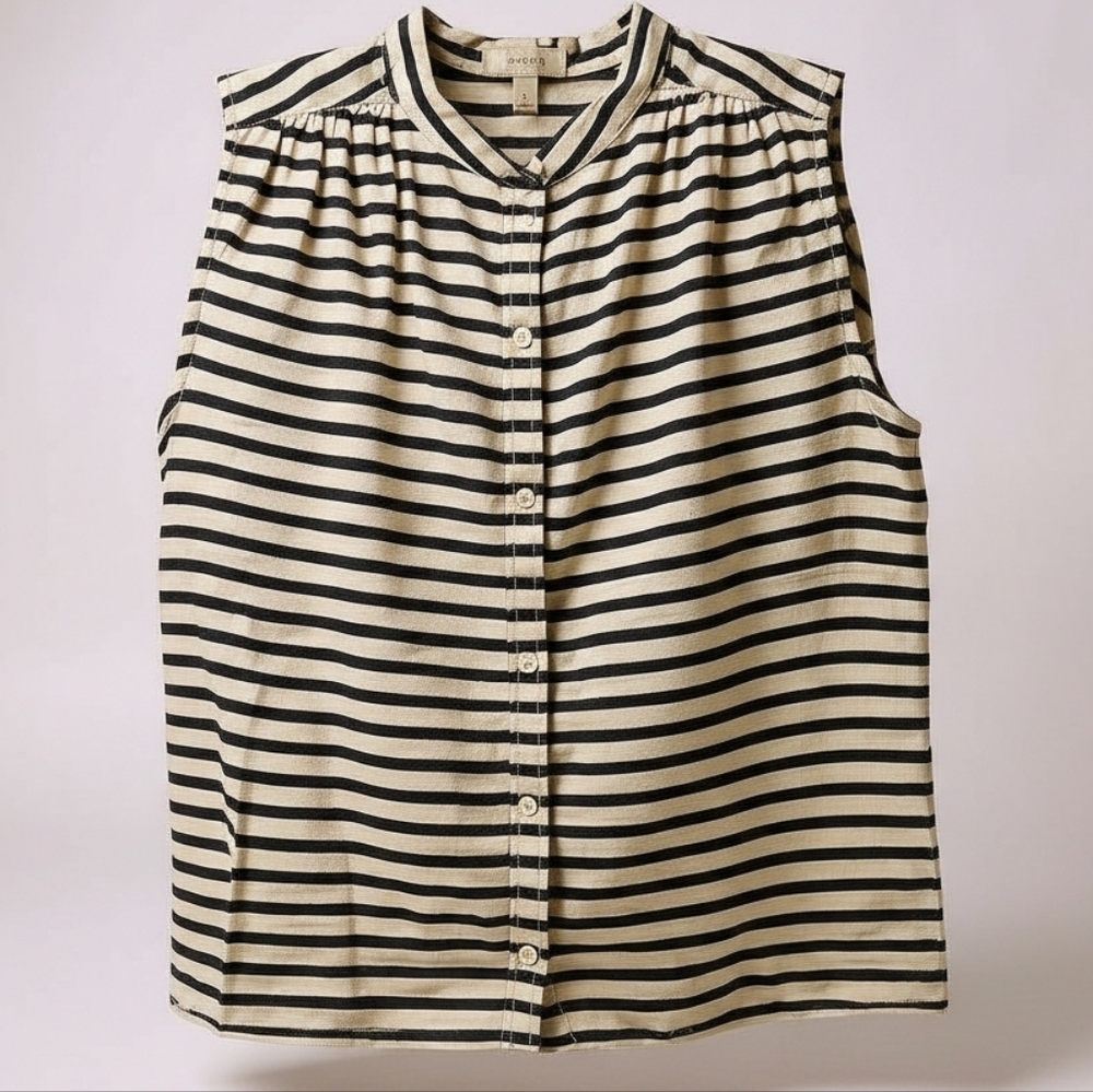 J. Crew Black and White Striped Sleeveless Blouse